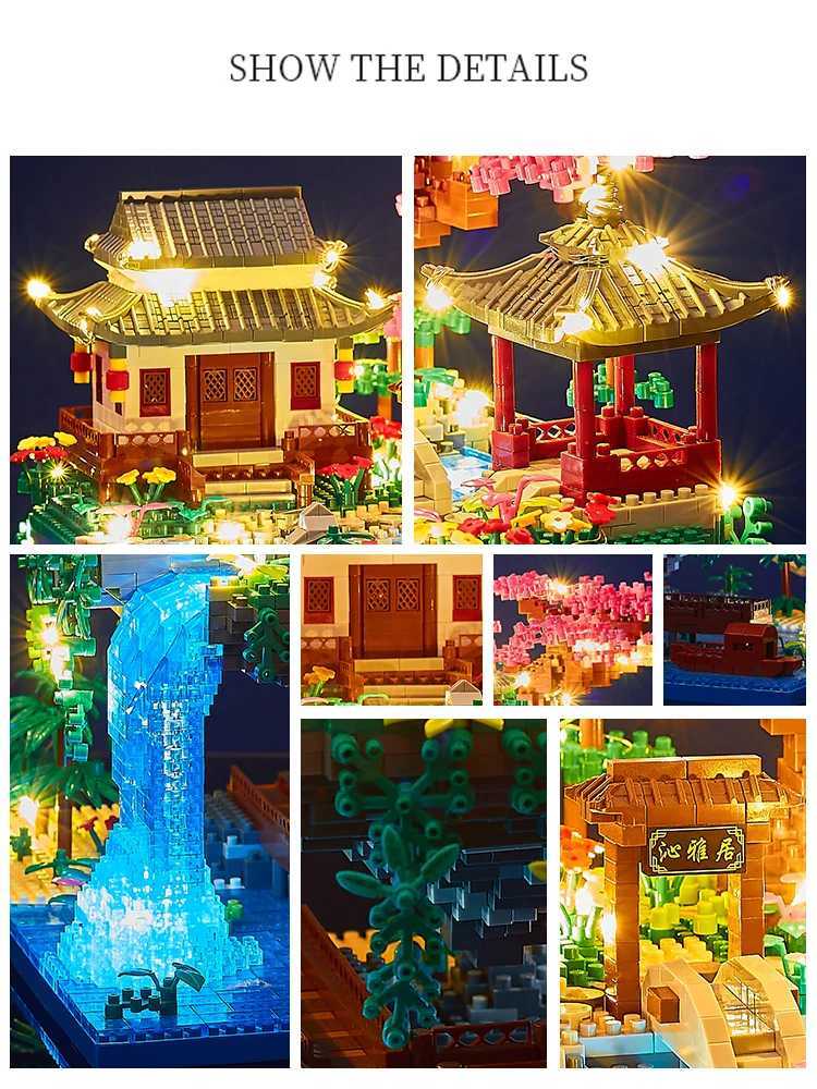 Blocks 3320PCS Blocks Tree House Diamond Building Garden Architecture Waterfall Light DIY Bricks Cherry Blossom Toy For Kids Adult Gift H240104