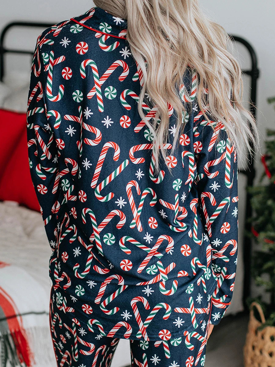 Women s 2 Piece Lounge Set Long Sleeve Reindeer Christmas Tree Print Shirt Flared Pants Pajama Sets for Sleepwear 250103