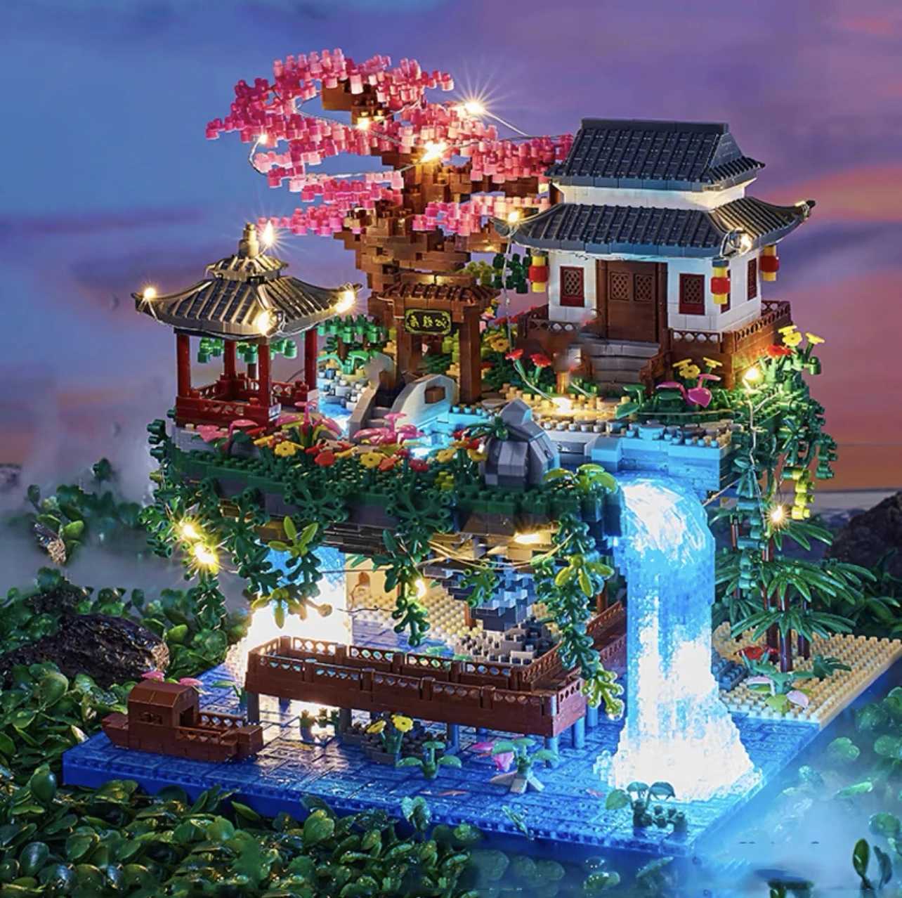Blocks 3320PCS Blocks Tree House Diamond Building Garden Architecture Waterfall Light DIY Bricks Cherry Blossom Toy For Kids Adult Gift H240104
