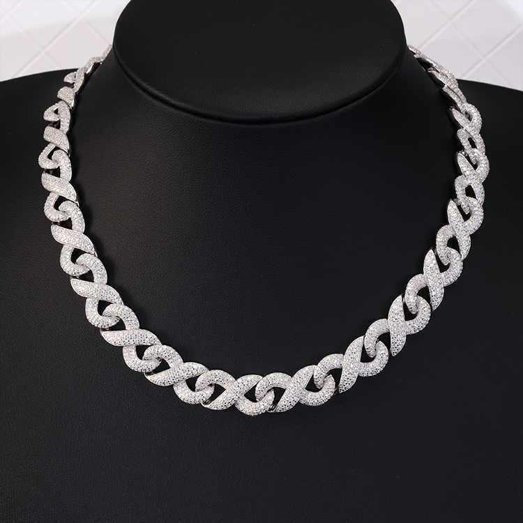 Yu ying Sterling Silver Iced Out Necklace 13mm Wide GRA Moissnaite Diamond Infinite Cuban Link Chain For Hiphop