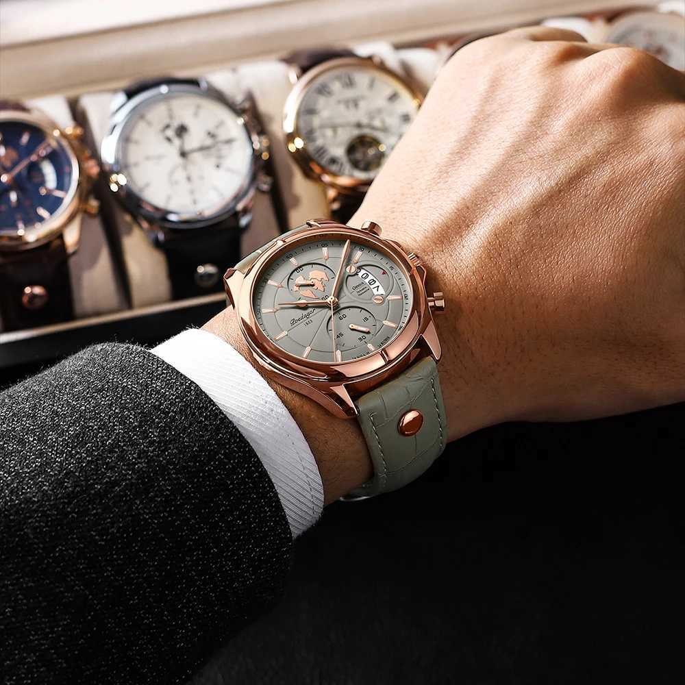 Poedagar luxury brand mens chronometer watch mens waterproof leather casual mens watch sports quartz mens watch W250104