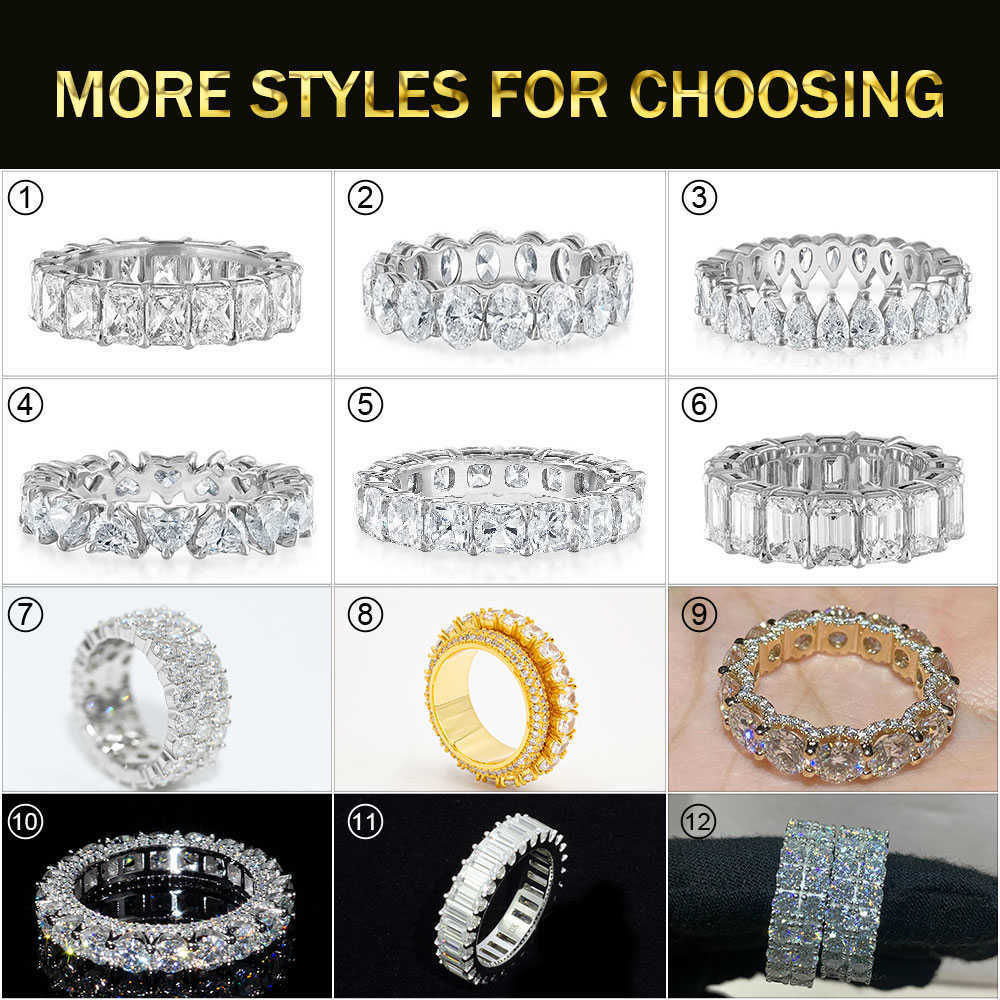 Pass Diamond Tester 10K 14K Solid Gold Moissanite Half Engagement Eternity Band Ring Wholesale Iced Out Diamond Wedding Ring