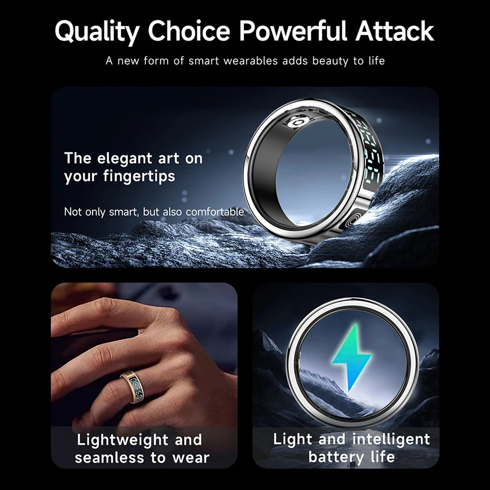 RS08 Smart Ring BT5.1 LED Display Screen Heart Rate Blood Oxygen Monitoring 5ATM Waterproof Multi Sport Modes for Android IOS 250103