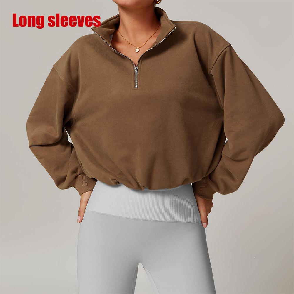 Cotton Winter Outdoor High Collar Yoga Top Coat Running Women's Jacket Half Zipper Women Sports Gym Long Sleeves