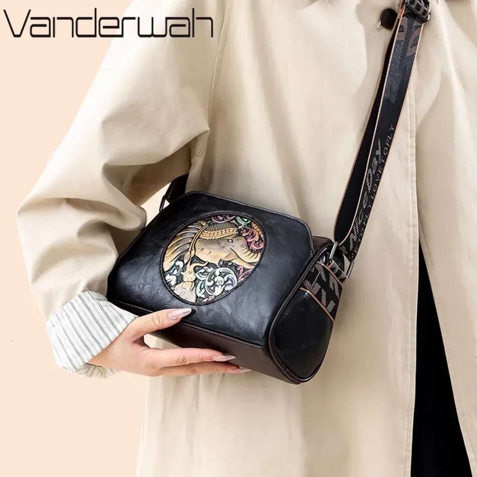 New Women s Shoulder Bag Brand Elephant Embroidery Women s Crossbody Bag Wallet High Quality Leather Girls Cushion Bag bag