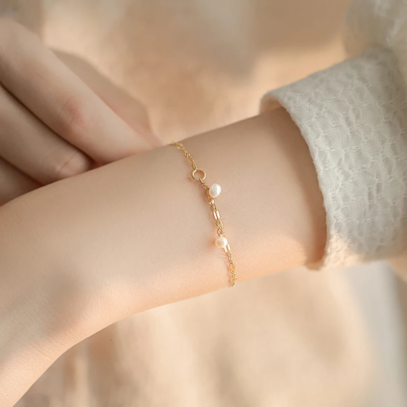 Lii Ji Real Pearl 14K gold filled bracelet 16-18cm fade free lip chain womens bracelet Boho jewelry 250102