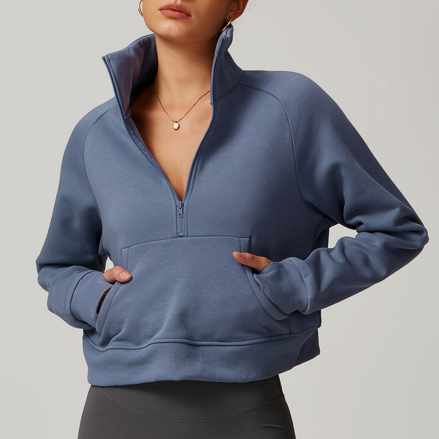 Winter New Loose Women's Long Sleeved Lamb Thick Pocket Fleece Half Zipper Jacket Warm And Flannel