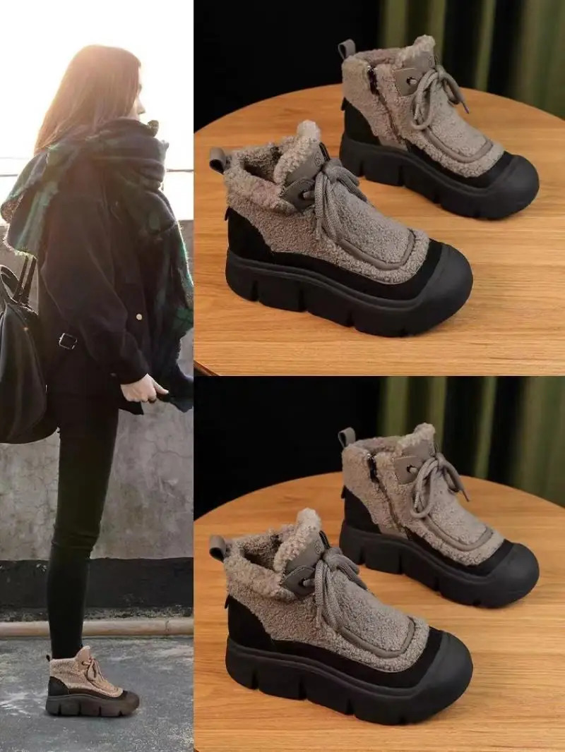 Winter Woman Shoes High Top Sneakers for Winter 2024 Velvet Fur Warm Padded Shoes Female Ankle Snow Boots 250103