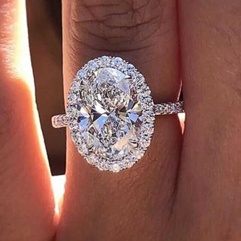 925 Sterling Silver Oval Cubic Zirconia Rings for Women Luxury Wedding Engagement Eternity Accories New Fashion JewelryXJ250514