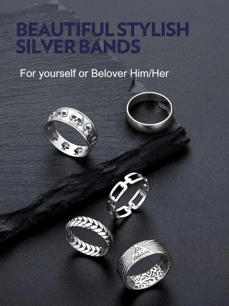 U7 925 Sterling Silver Unisex Rings 5mm-8mm Pattern Band Curb Link Chain Celtic Classic Plain Wedding Anniversary Couple Jewelry 250103