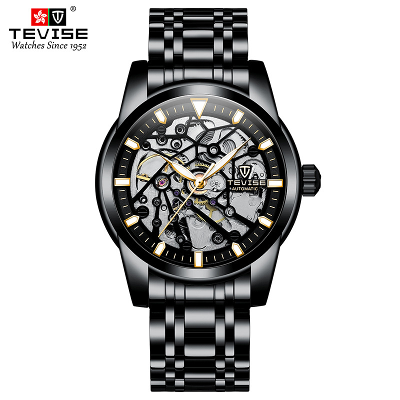 TEVISE Mechanical Watch Tourbillon Hollow-out Design Luminous Function Automatic High-end Business Brand Wristwatch T025 T9005E