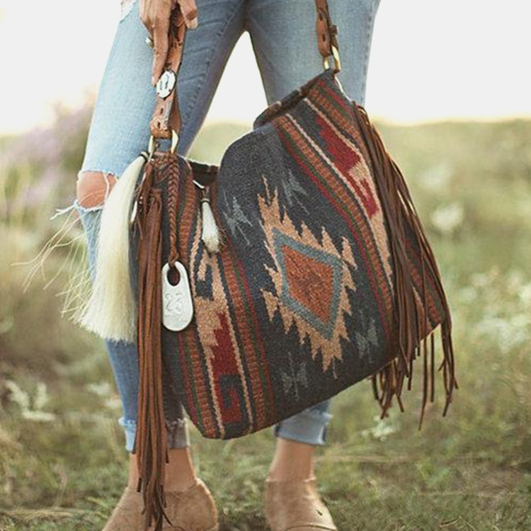 Bohemian Handmade Woven Flowing Silk Cotton And Linen Single Shoulder Large Bag For Women