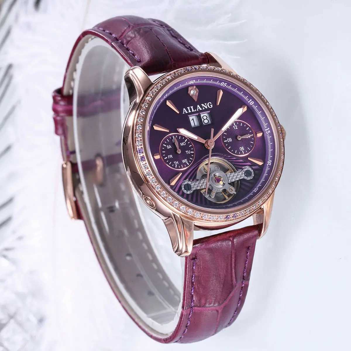 AILANG New Touillon Automatic Mechanical Womens Skeleton Waterproof Calendar Luxury Womens Wrist Relogio Women W250104