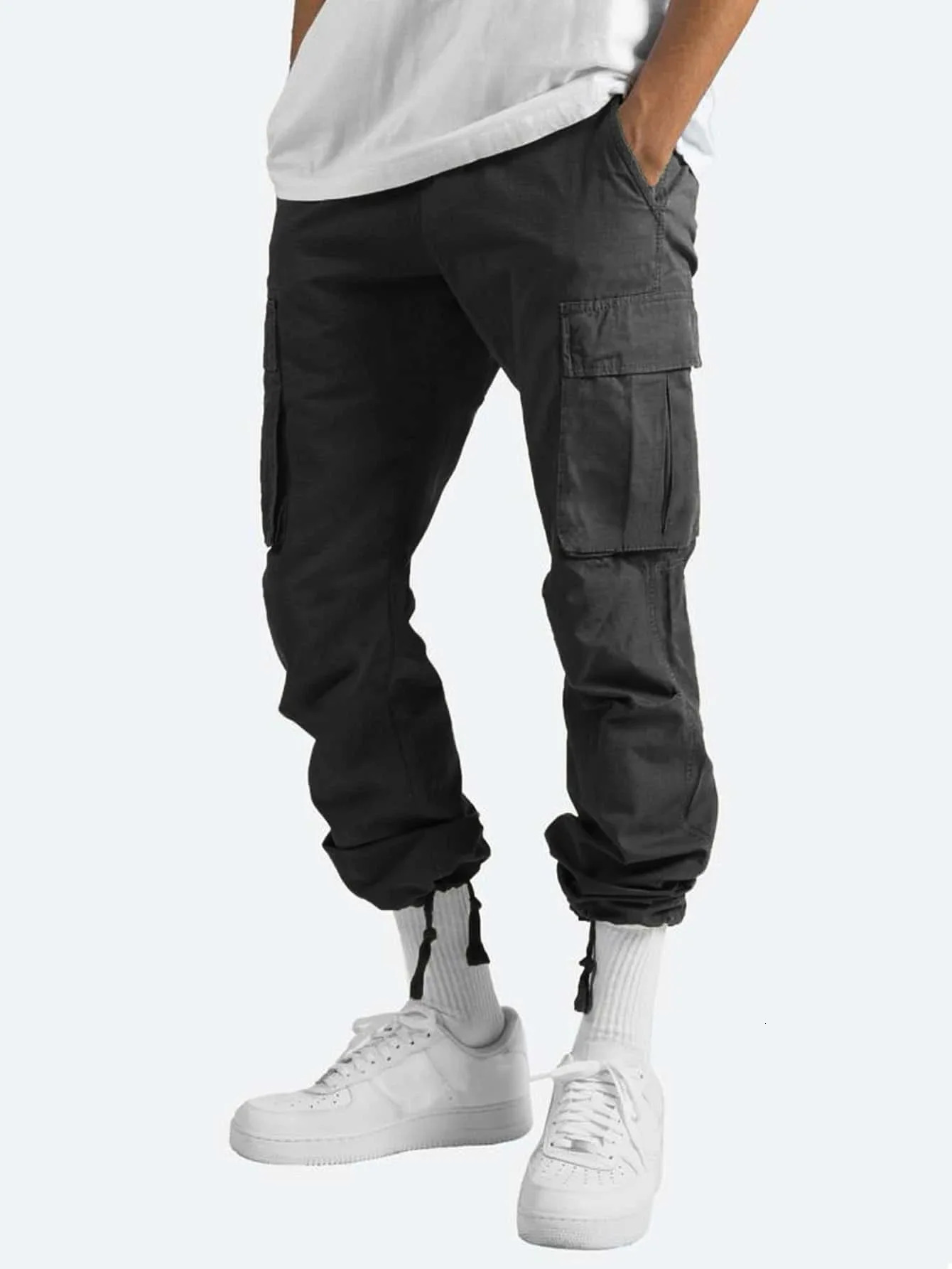2024 mens cargo pants drawstring multi-pocket casual pants 250102