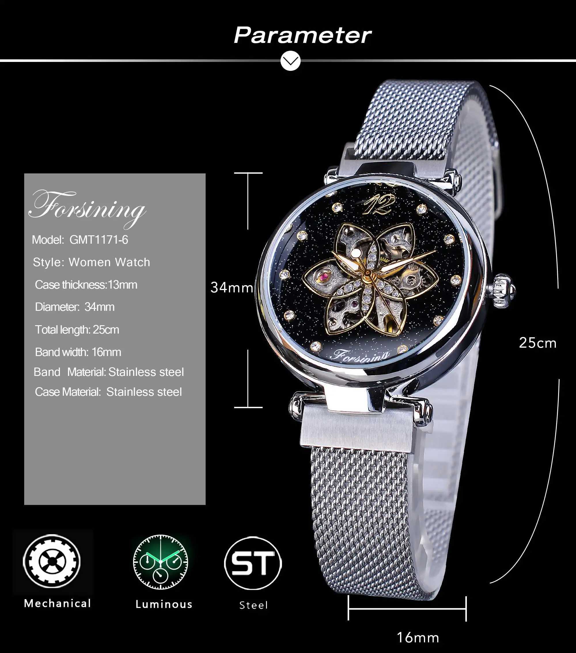 Forsining Top Brand Luxury Diamond Womens Mechanical Automatic Womens Waterproof 2019 Fashion Grid Design Clock W250104