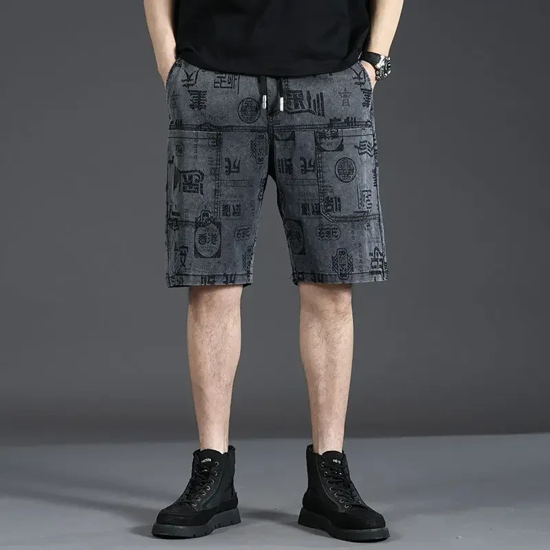 Mens denim shorts Bermuda oversized half length graphic mens shorts plus size er Xxxl sales Xl streetwear 241230