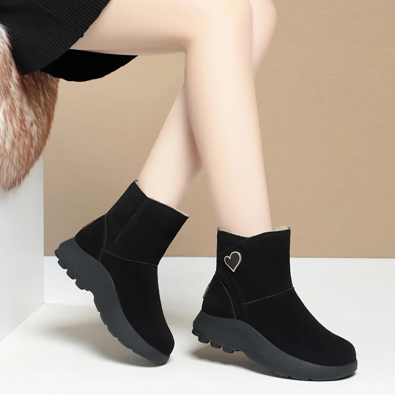 AIYUQI Snow Boots Women Genuine Leather Women's Booties Non-slip Natural Wool Warm Women's Winter Boots