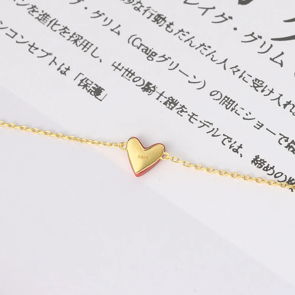Lamoon womens heart-shaped bracelet with simple Bijoux 925 sterling silver 14K gold-plated bracelet LMHI065 250102
