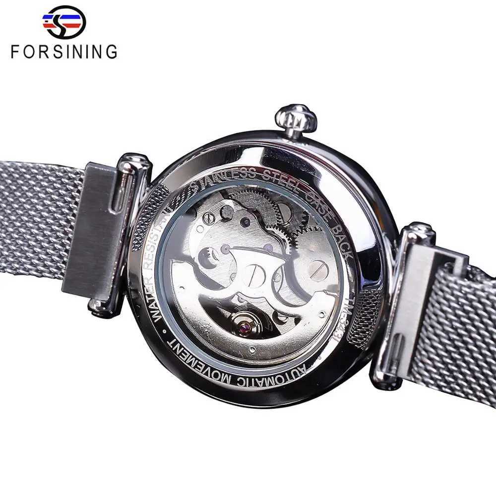 Forsining Top Brand Luxury Diamond Womens Mechanical Automatic Womens Waterproof 2019 Fashion Grid Design Clock W250104