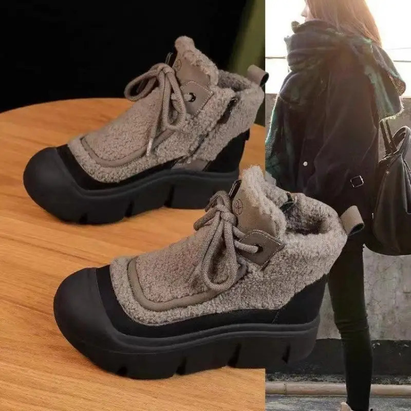 Winter Woman Shoes High Top Sneakers for Winter 2024 Velvet Fur Warm Padded Shoes Female Ankle Snow Boots 250103