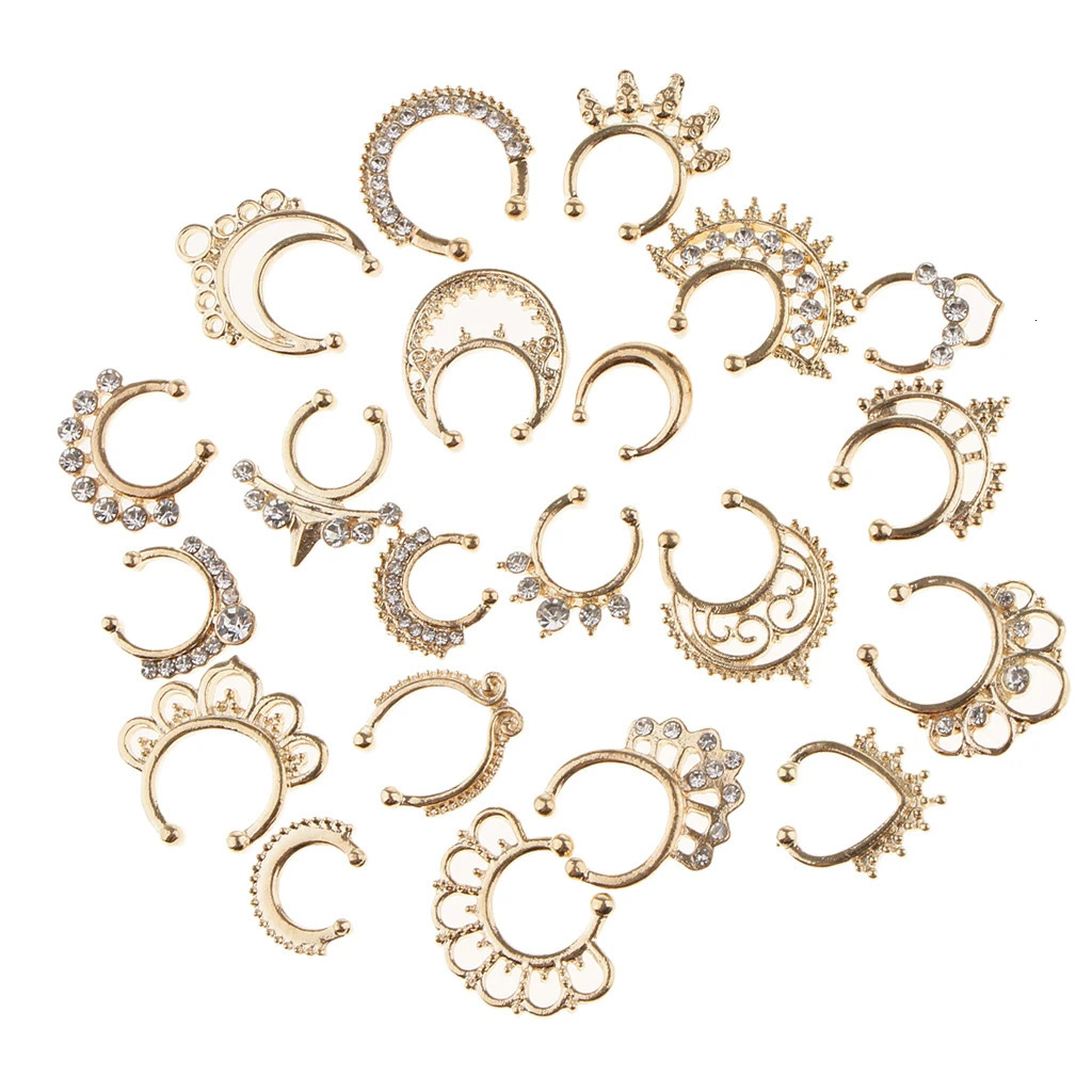 21pcs Nose Septum Ring Clip On Body Jewelry Faux Hoop Ring Rhinestone 250103