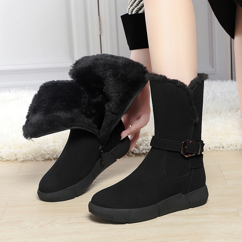 AIYUQI Snow Boots Women Winter Shoes Genuine Leather Flat Women's Short Boots Large Size Warm Non-slip Women's Boots