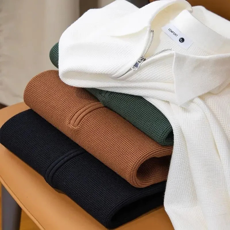 Knitted mens sportswear mens long sleeved polo T-shirt original Xxl 90s retro Korean leading Xl zipper 250103