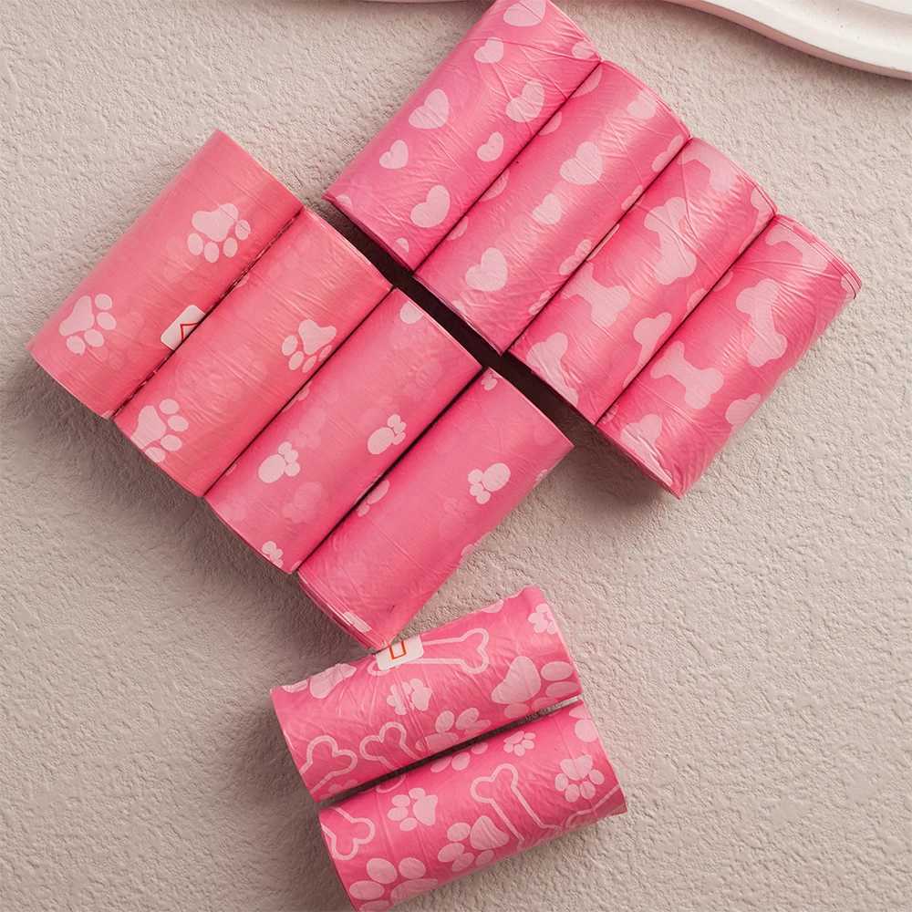 10 Rolls/Pack Pink Series Disposable Leak-Proof Dog Poop Bags Outdoor Clean Waste Bags for Puppy Products Pet Cleaning SuppliesXJ250104