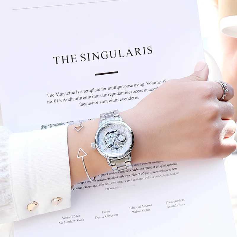 Reloj Mujer Montre Femme 2024 Silver Women Dr Women Stainless Steel Str Skeleton Automatic Machinery W250104
