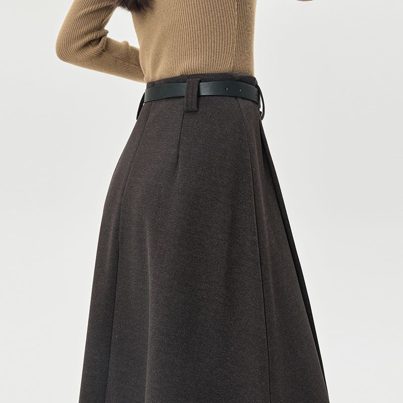 V66702 Suit skirt women 2024 autumn and winter high waist medium long style hip-covering slim pleated large swing skirt