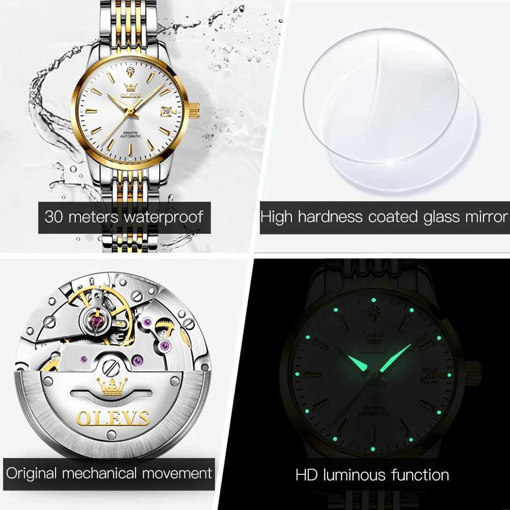 OLEVS Automatic Mechanical Womens Date Waterproof Luminous Stainless Steel Luxury Elegant Bracelet Womens Set Gift W250104