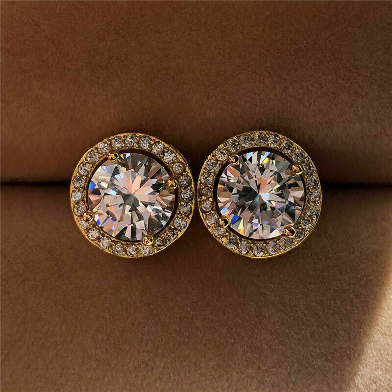 jewelry 3ct Round Halo Stud Earrings sterg sier Push Back Moissanite Earring