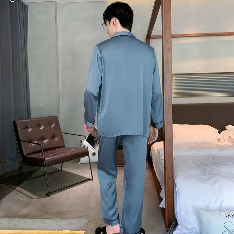 High Quality Pajamas Mens Spring Summer Longsleeved Pyjamas Male Thin Ice Silk Home Clothes Satin Suit Sleepwear Set Nightwear 250103