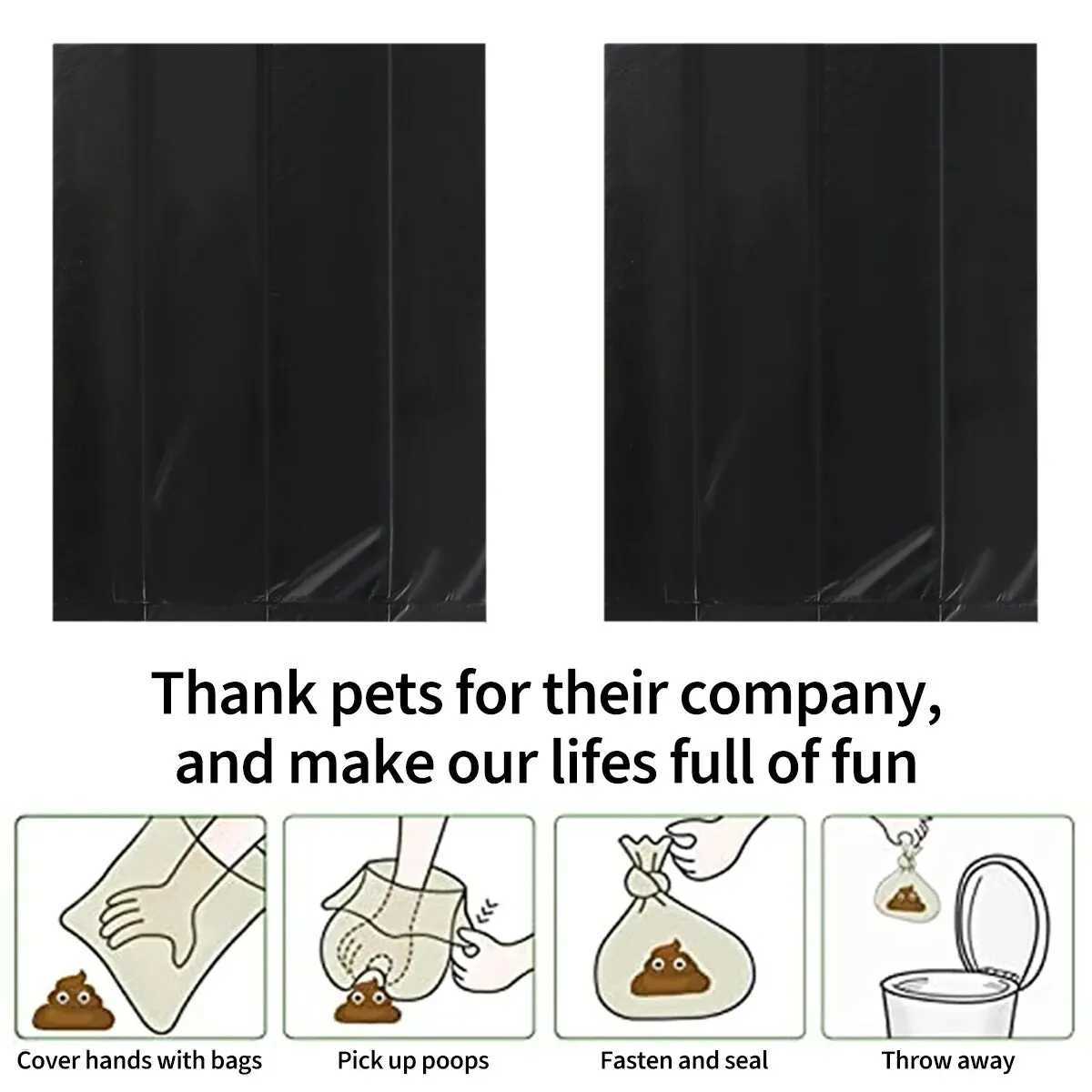 Pets Poo Bags Rolls Strong Thick Leakproof Disposable Waste Bin Bags Perfect For Dogs Cats Puppies Walking Road Black ColorXJ250104