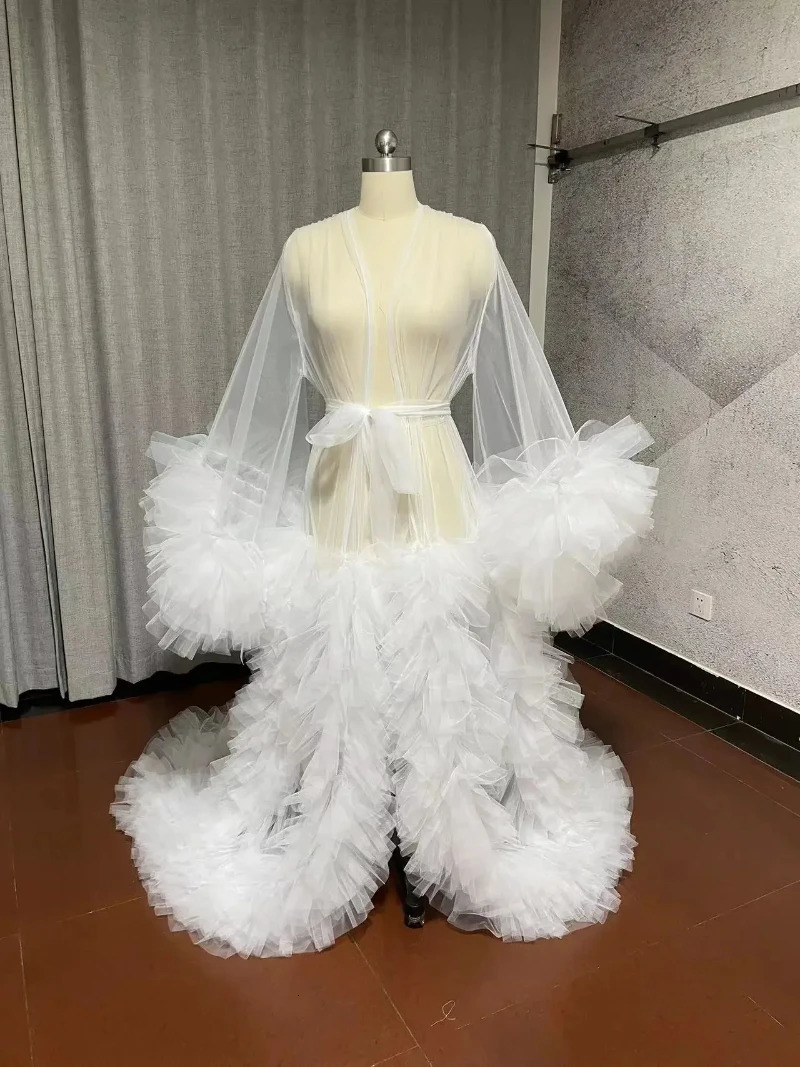 Womens transparent long sheer fluffy maternity dress shower pajama customization 250103