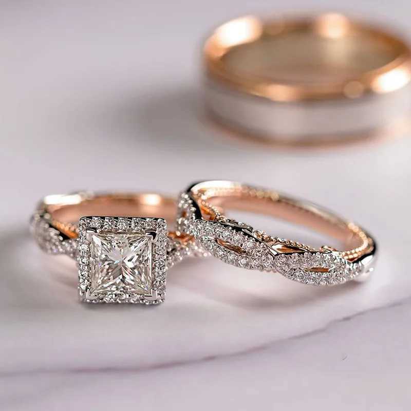 14K Gold Vintage 3-in-1 Promise Ring Set Lab Diamond Engagement Wedding Band Rings for Women Men Party JewelryXJ250514