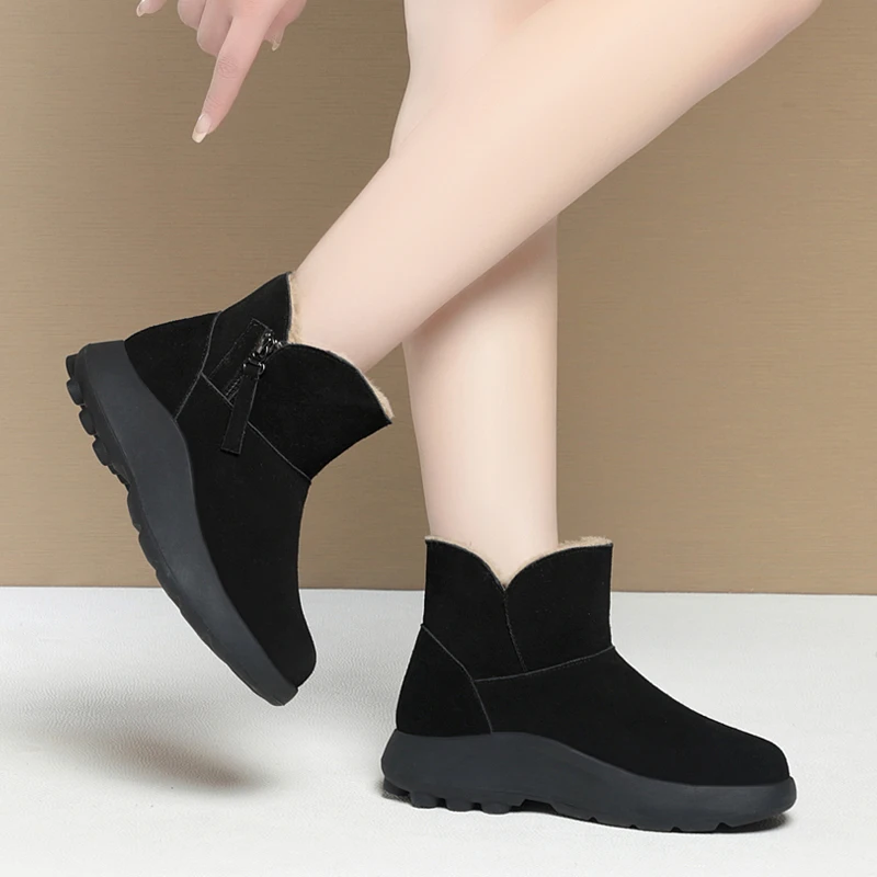 AIYUQI Snow Boots Women Winter Genuine Leather Women Ankle Boots Thick Wool Warm Non-slip Women Booties