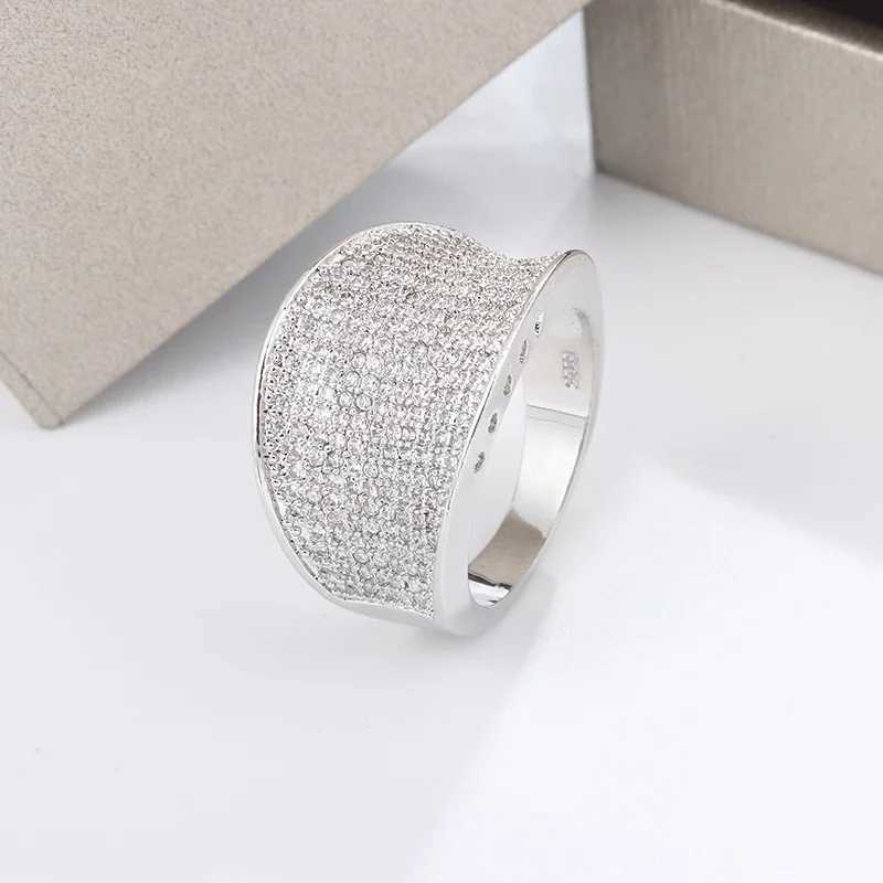 High Quality Silver Color Big Band Ring With Zircon StoneWomen Fashion Wedding Engagement Christmas Present Jewelry 2024 NewXJ250514