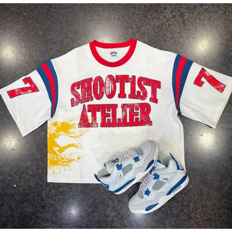 High Street Hip hop retro Y2k round neck pure cotton summer letter printed mens casual top from the United States 250103