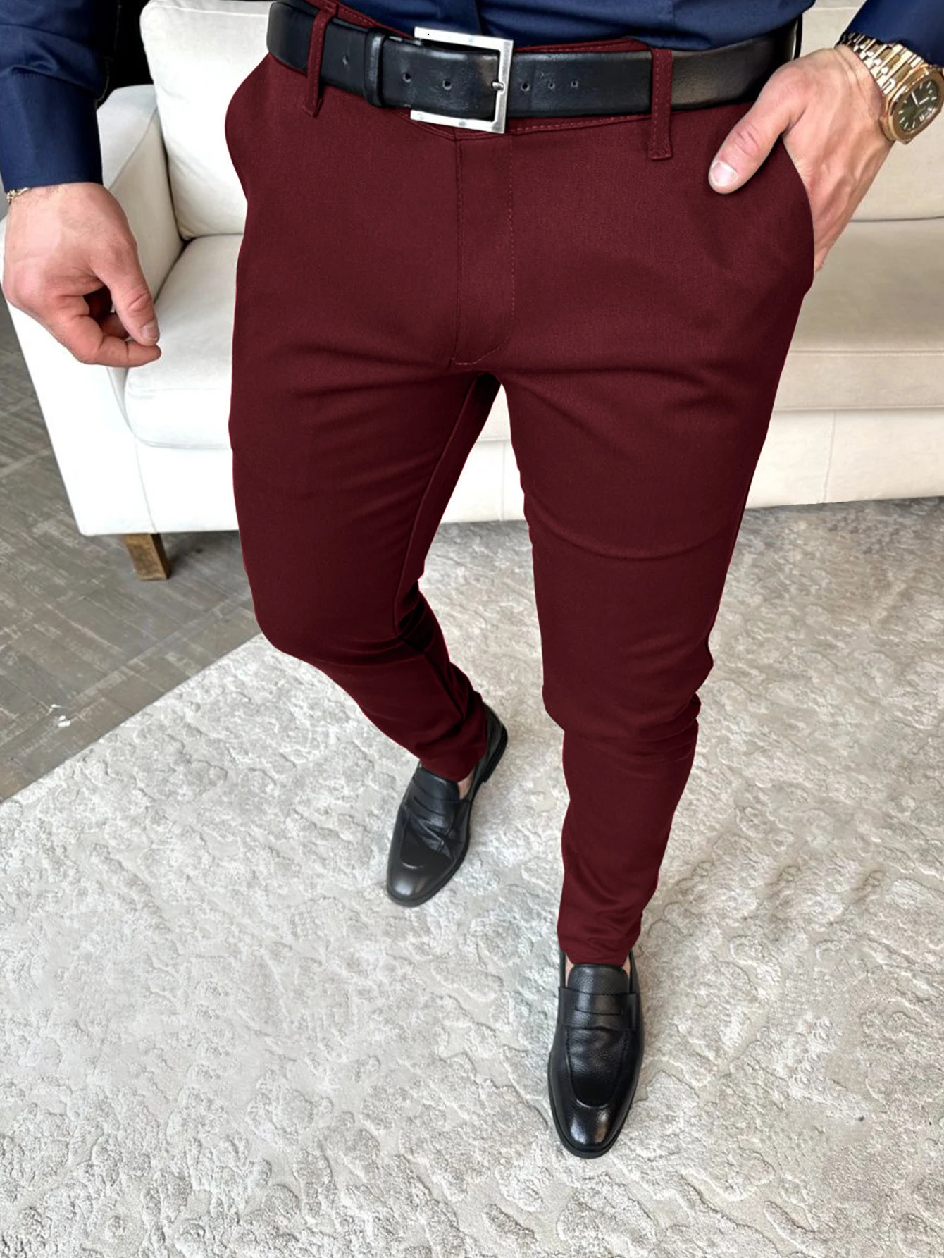 Solid Color Slim Mens Pants Europe and the United States Style Fashion Pencil Pants Business Casual Daily Hundred Foot Pants 250103