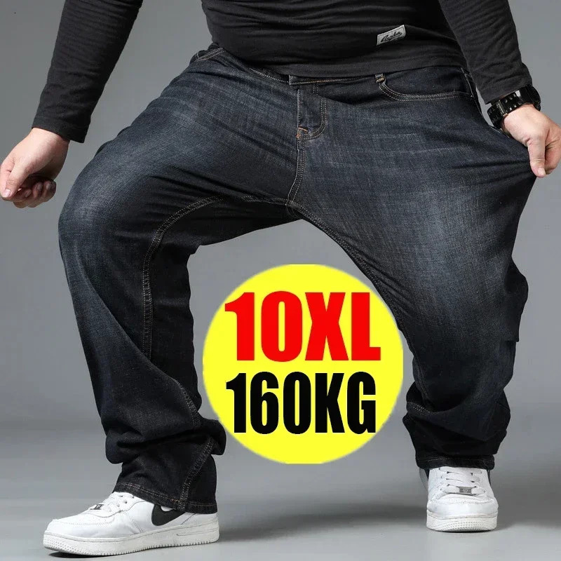 Mens Large Size Black Jeans 10XL Oversize High Waist Loose Trousers Husband Plus Size Loose Denim Trousers Blue Male Denim Pants 241230