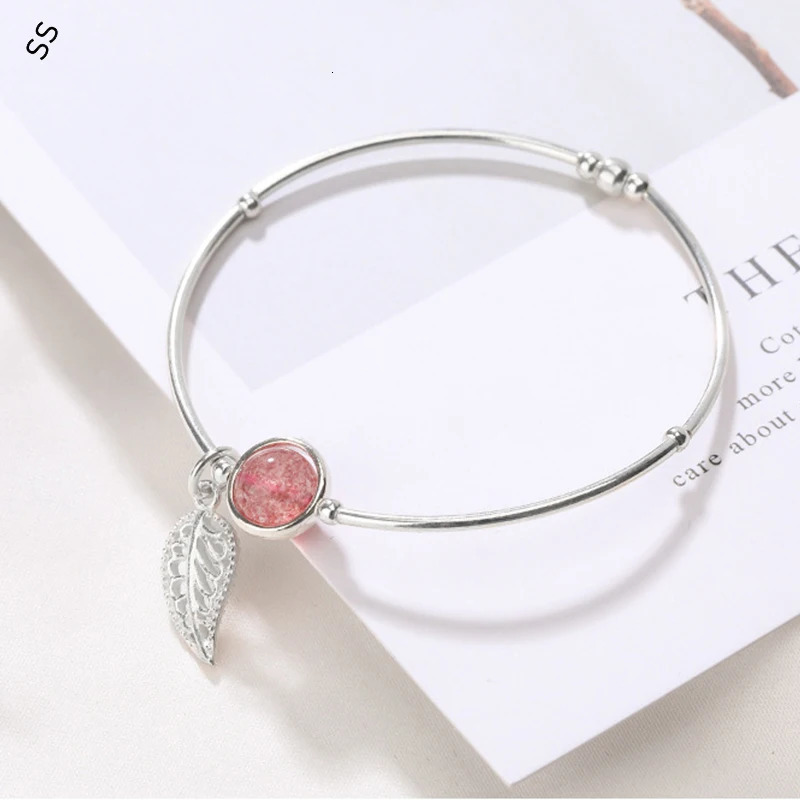 925 Silver Bracelet Strawberry Crystal Leaf Pendant Girl Student Handpiece Pouplar Bracelet Charm Decoration School 250102