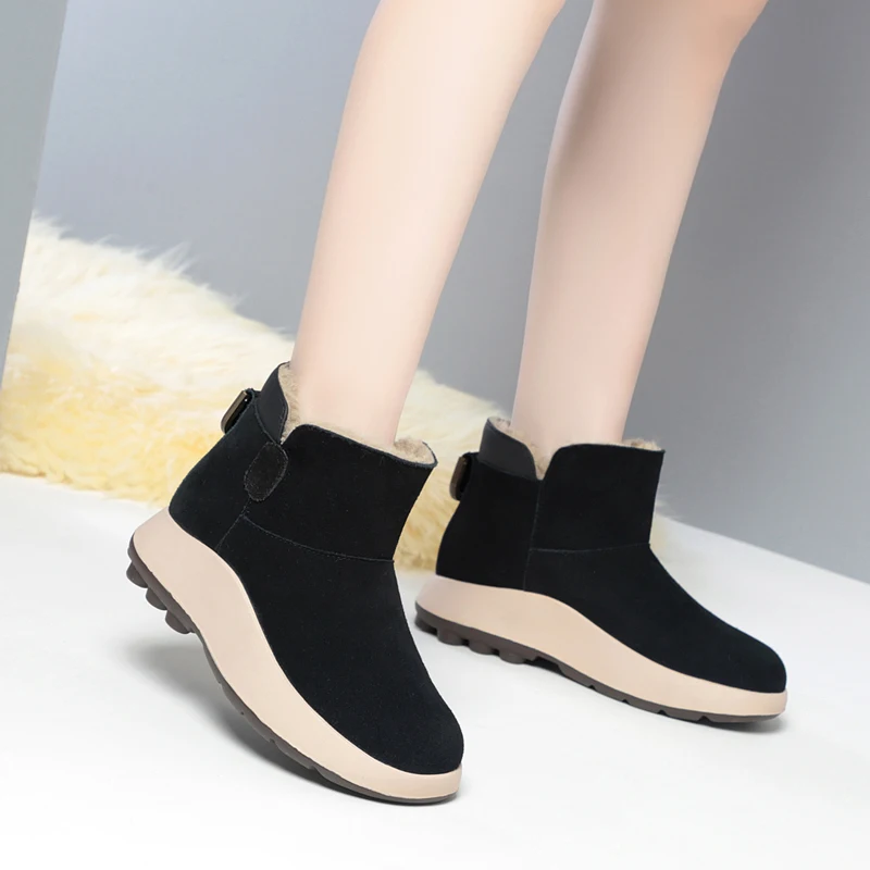 AIYUQI Snow Boots Women Winter Genuine Leather Women's Ankle Boots Australia Wool Warm Anti-slip Women's Booties