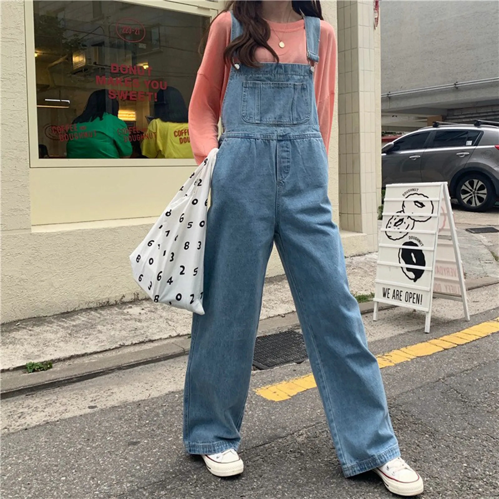 Jeans Women Denim Overalls Y2k Korean Style Adjustable Straps Retro Jumpsuits With Pockets Oversized Buttoned Wide Leg Playsuits 241230