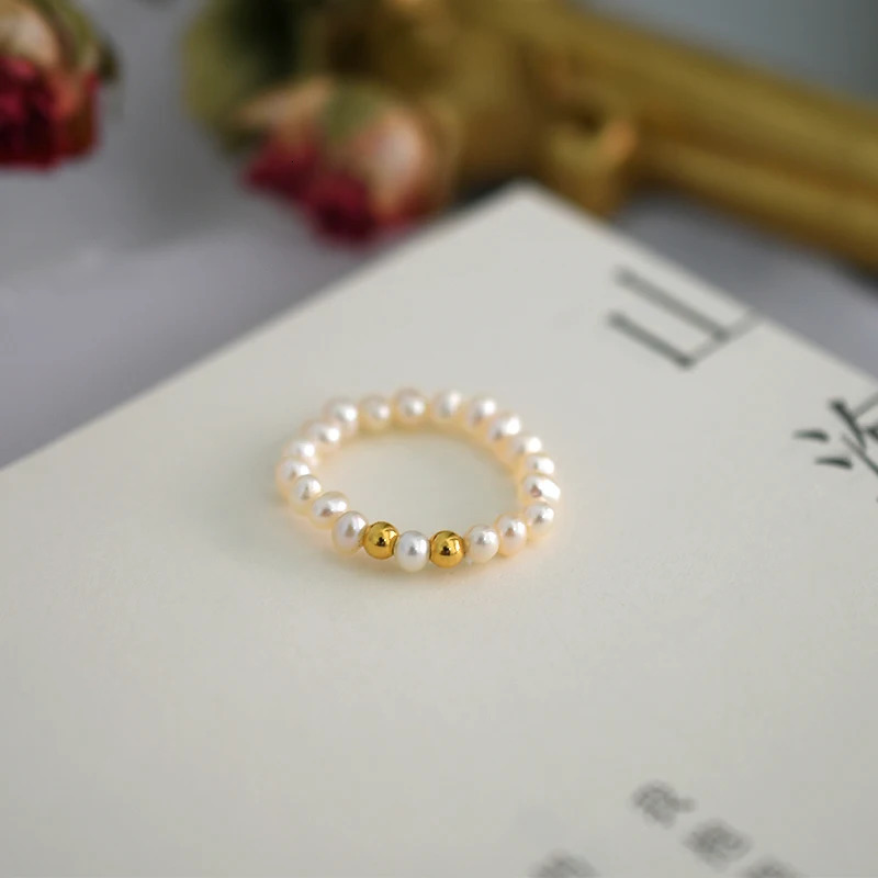 ASHIQI Fashion 3-4mm Mini Small Natural Freshwater Pearl Couple Rings Real 925 Sterling Silver Jewelry for Women Gift 250103