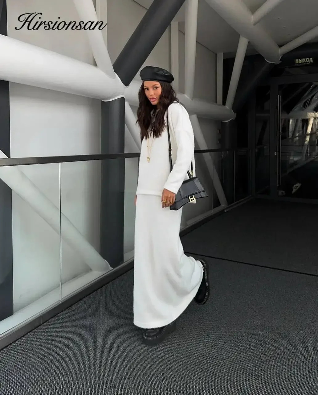 Hirsionsan Elegant Soft Elegant Vintage Women Suits 2 Pieces Female Skirt Sets O Neck Sweater Midi Dress Knitted TrackSuit 241224