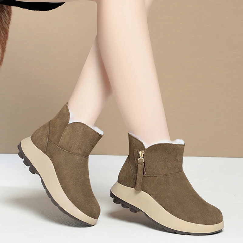 AIYUQI Snow Boots Women Winter Genuine Leather Women Ankle Boots Thick Wool Warm Non-slip Women Booties
