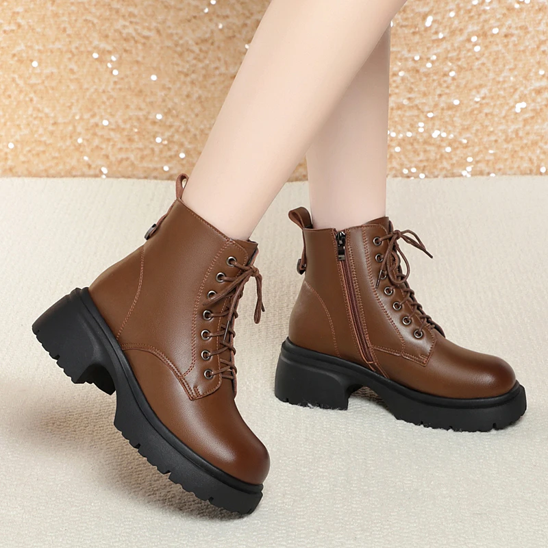 AIYUQI Snow Boots Women Genuine Leather Natural Wool Women Winter Boots British Wind Platform Women Ankle Boot
