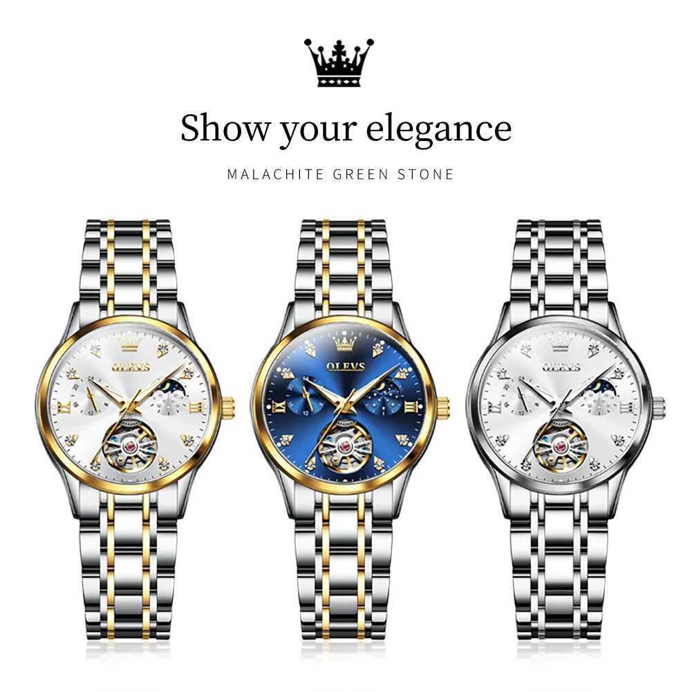 OLEVS Womens Luxury Touillon Style Original Automatic Mechanical Womens Waterproof Luminous Women W250104