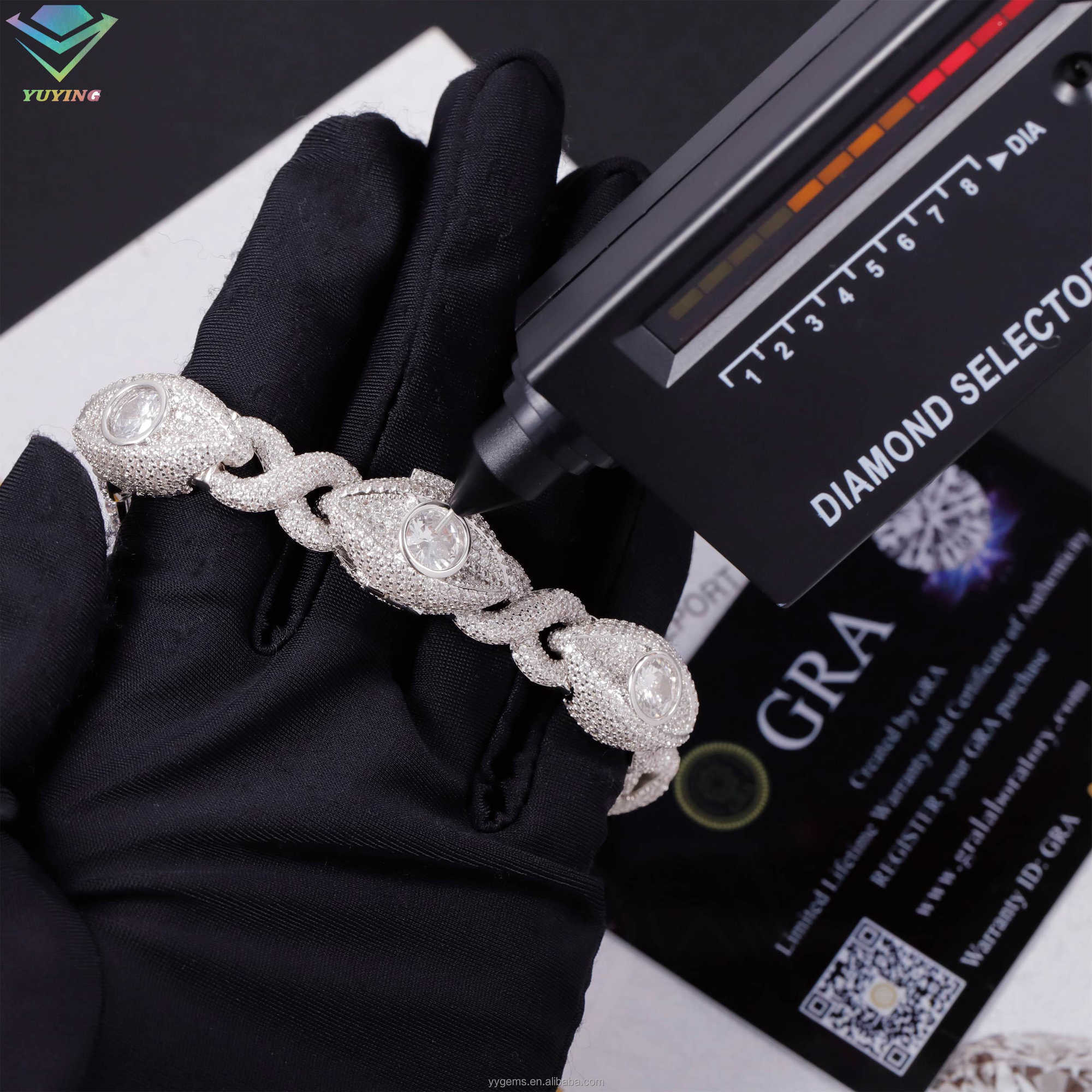 Yu Ying catch eye pass diamond test excellent moissanite diamonds infinity link bracelet 925 silver cuban chain jewelry bracelet